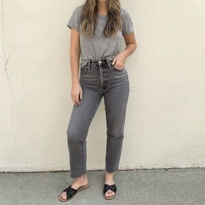 Madewell Balloon Jeans Womens 26 Biscayne Gray Wash Raw-Hem Edition‎ Barrel Prep